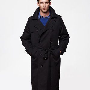London Fog Long Iconic Raincoat Trench coat Lined Collar Belt Washable